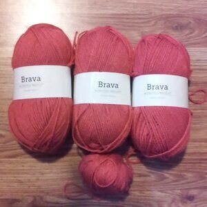 Yarn Brava 3 Skeins and One 2" Ball Color Is Coral